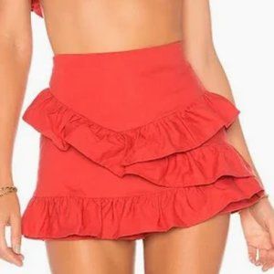 Tularosa Linen Blend Ruffle Skort in Red